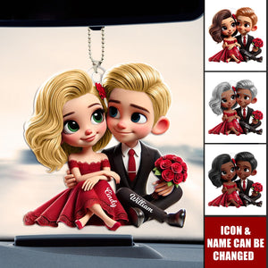 Romantic Elegant Valentine Couple Personalized Acrylic Car Ornament, Anniversary Gift For Him, Gift For Her