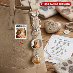 Personalized Cat Hair & Photo Memorial Keychain
