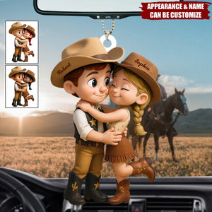 Cartoon Style Countryside Couple Cowboy Cowgirl Car Accessories Personalized Hanger Ornament