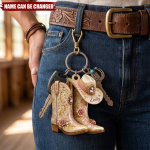 Personalized Cowgirl Boots Acrylic Keychain, Custom Western Hat Keychain, Cowgirl Heart Keyring, Cowboy Keepsake Gift
