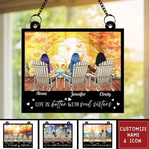 Sunset At The Beach Besties Forever - Personalized Window Hanging Suncatcher Ornament