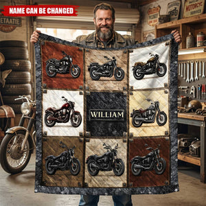 Personalized Motorcycle Quilt Blanket, Custom Name Biker Gift