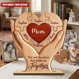 Mom The Piece That Holds Us Together - Personalized 2-Layered Wooden Plaque