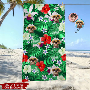 Cat Dog Photo Tropical Style Personalized Beach Towel