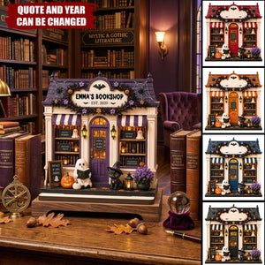Personalized Halloween Bookshop Wooden Plaque - Spooky Custom Tabletop Sign