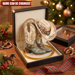 Cowgirl Boot & Western Hat - Personalized Acrylic Custom Shape Ornament
