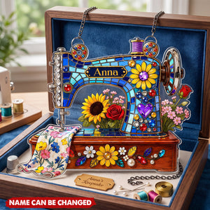 Floral Sewing Machine Decor - Personalized Shape Acrylic Suncatcher