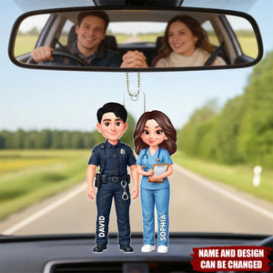 Police & Nurse Couple - Personalized Car Hanger, Gift for Couple, for Him, for Her