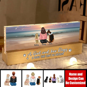 Realistic Beach Landscape A Girl And Her Dog Bond Can't Be Broken Personalized Acrylic Block LED Night Light