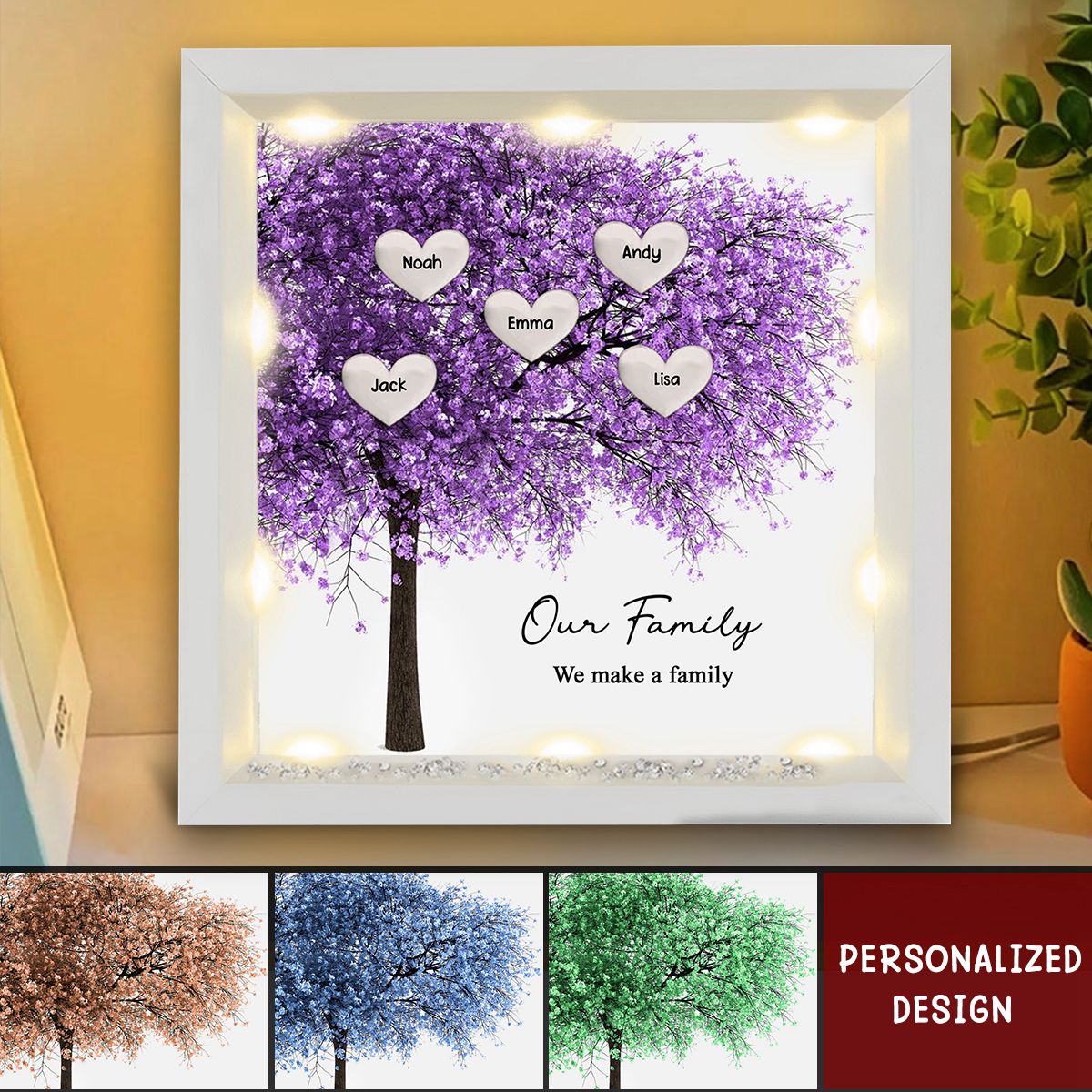 Family Tree Grandma With Custom Name Heart Personalized Light Up Shadow Box Frame Perfect Mother's Day Gift