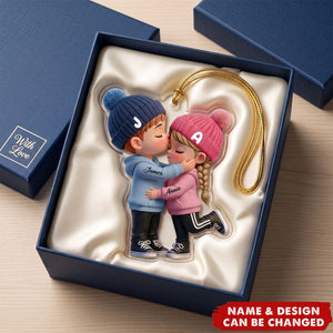 Kissing Couple Car Charm in Soft Colors - Personalized Acrylic Custom Shape Ornament