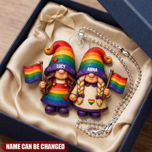 Love Is Love Rainbow Dwarf Couple - Personalized Car Hanger