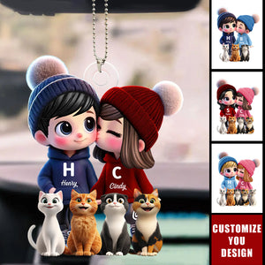 Cute Cartoon Couple You Me And Cute Cartoon Cat Personalized Acrylic Ornament