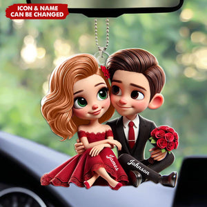 Romantic Elegant Valentine Couple Personalized Acrylic Car Ornament, Anniversary Gift For Him, Gift For Her