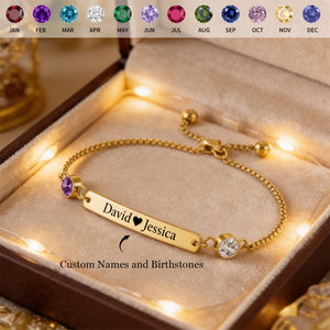 Personalized Couple Forever Linked Together Custom Birthstones Bracelet