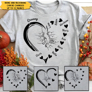 Personalized Grandma Mama And Kid Hands Heart Shirt