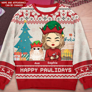 Happy Great Pawlidays - Dog & Cat Personalized Custom Ugly Sweatshirt - Unisex Wool Jumper - Christmas Gift For Pet Owners, Pet Lovers