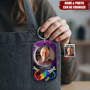 Personalized Stainless Steel Keychain With Memorial Photo, Dragonfly Design, Unique Gift For Family