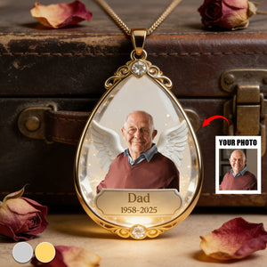 Sympathy Tear Drop Gift - Personalized Memorial Shaped Metal Pendant Necklace