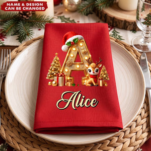 Custom Christmas Monogram Gifts - Personalized Cotton Napkin
