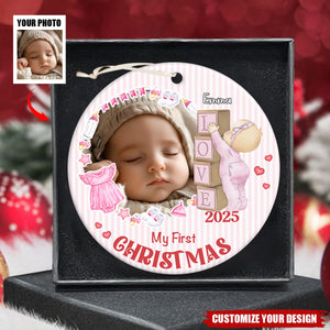 Newborn Gift Baby First Photo Personalized Circle Ornament