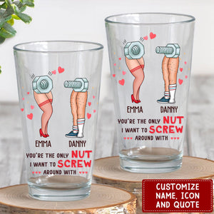 Custom Personalized Nut And Screw Couple Pint Glass - Gift Idea For Couple