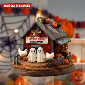 Spooky Chicken Farm, Custom Wood Ornament, Gift For Family and Halloween Enthusiasts