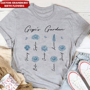 Grandma's Garden Retro Vintage Birthmonth Flowers Personalized Shirt, Grandkids Names Floral Gift for Grandma, Mom