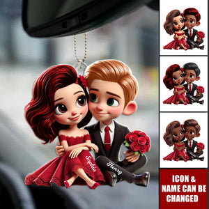 Romantic Elegant Valentine Couple Personalized Acrylic Car Ornament, Anniversary Gift For Him, Gift For Her