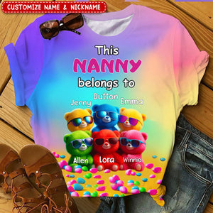 This Grandma Belongs To Personalized Colorful Bear Kids 3D T-shirt