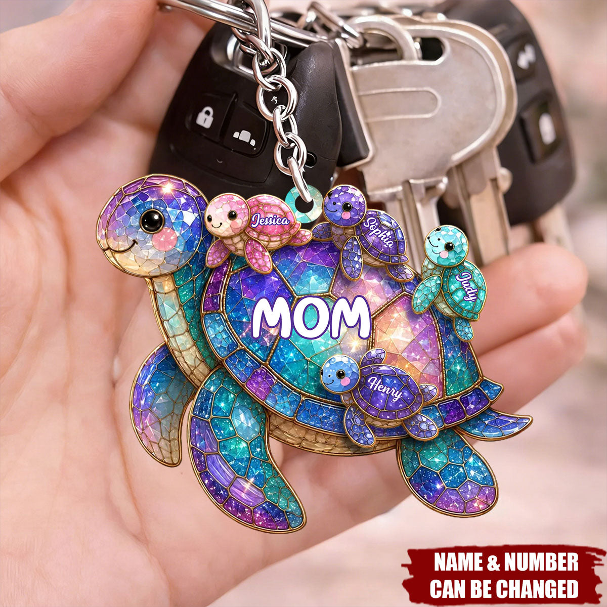 Happy Together Forever Mama Turtle Family - Personalized Acrylic Keychain