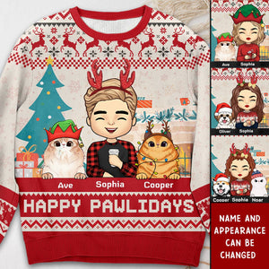 Happy Great Pawlidays - Dog & Cat Personalized Custom Ugly Sweatshirt - Unisex Wool Jumper - Christmas Gift For Pet Owners, Pet Lovers