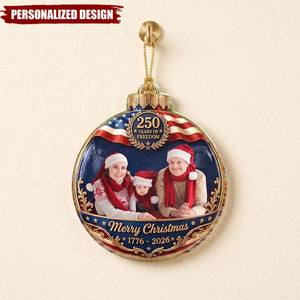 Custom Photo Family Merry Christmas 250 Years Of Freedom - Personalized Custom Shaped Acrylic Ornament