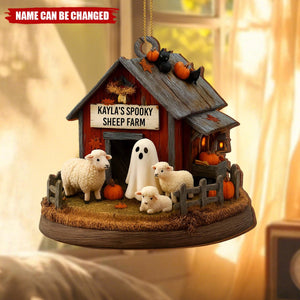 Spooky Sheep Farm, Custom Wood Ornament, Gift For Family and Halloween Enthusiasts