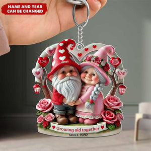 Dwarf 3D Effect Old Couple Valentine's Day Gift, Personalized Acrylic Keychain