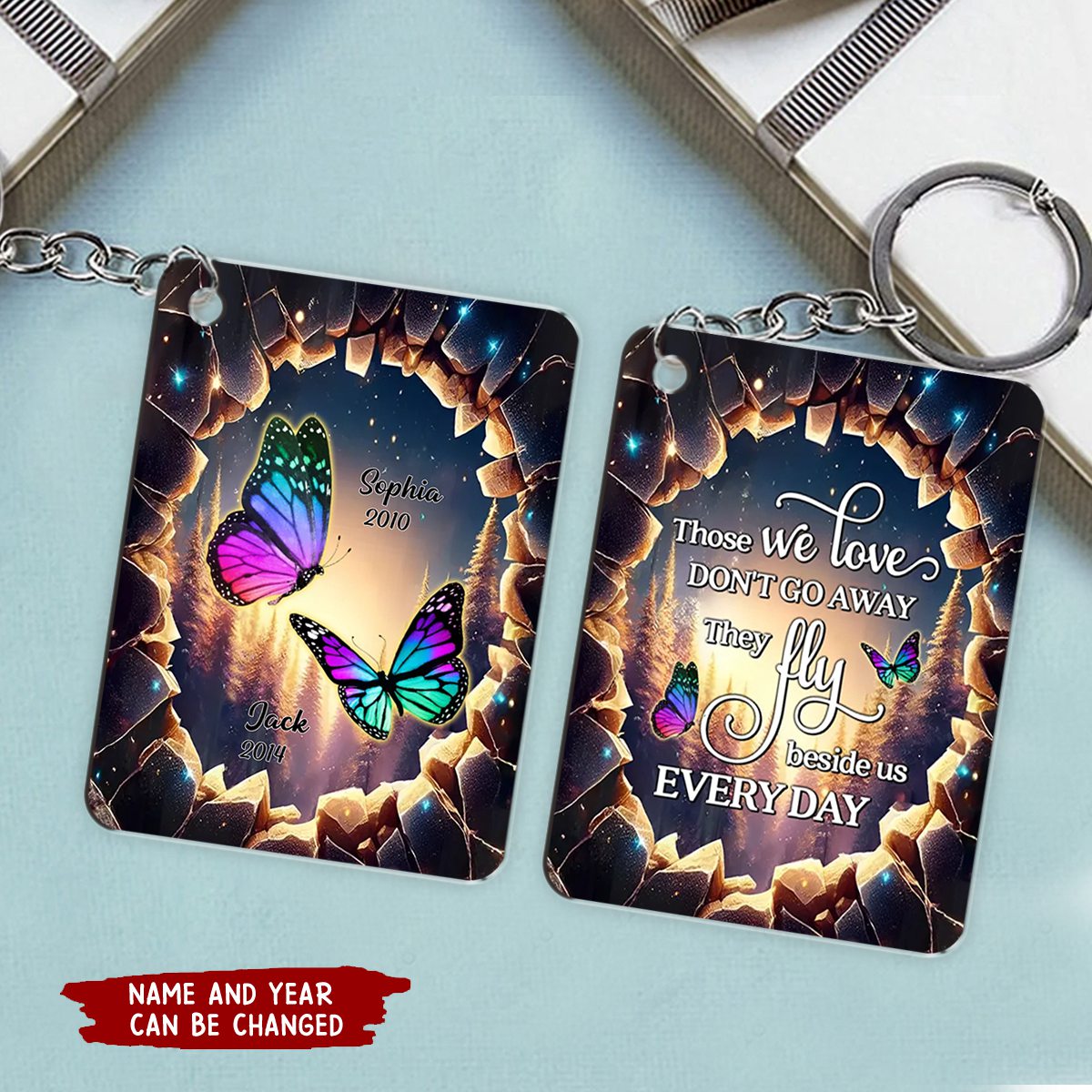 Family Butterflies 3D Hole Memorial Sympathy Gift - Personalized Acrylic Keychain