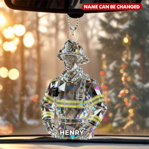 Custom Firefighter Crystal Light Effect Car Hanging Ornaments, Career Decor