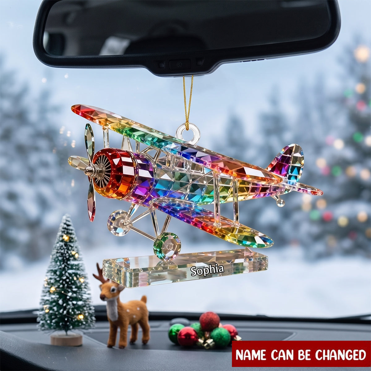 Retro Airplane Stained Glass Effect Acrylic Christmas Ornament