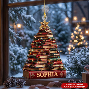 Personalized Ornament For Book Lovers, Stacked-book Christmas Tree