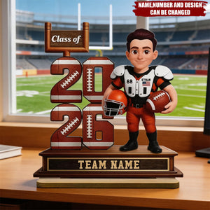 Football Player - Personalized 2-Layered Wooden Plaque