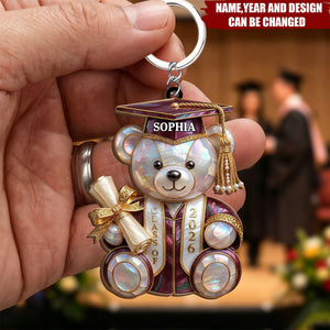 Class Of Graduation Bear - Personlized Wood Keychain - Gifts For Students