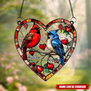 Lovely Hummingbird Couple - Personalized Couple Window Hanging Suncatcher Ornament
