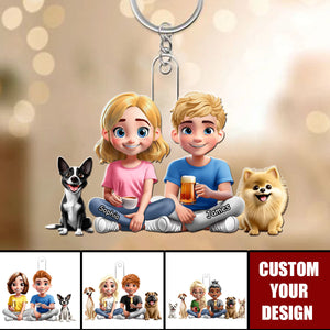 You And Me And The Dogs Couple - Personalized Acrylic Keychain