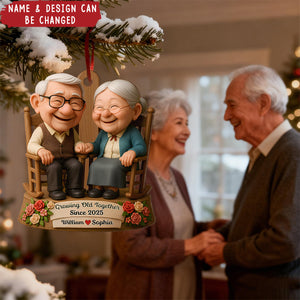 Growing Old Together, Elderly Couple On Rocking Chair, Custom Wood Ornament