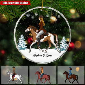 Girl Riding Horse - Personalized Glass Ornament