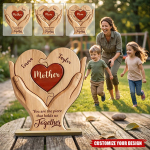 Mom The Piece That Holds Us Together - Personalized 2-Layered Wooden Plaque
