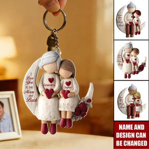 Grandma And Grandchild Moon Love - Personalized Keychain