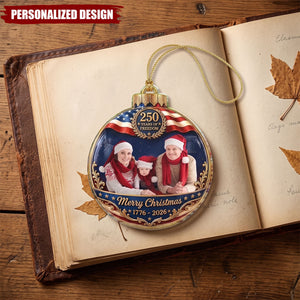 Custom Photo Family Merry Christmas 250 Years Of Freedom - Personalized Custom Shaped Acrylic Ornament