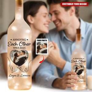 Custom Photo Hand In Hand, We Conquer All - Couple Personalized Bottle Lamp, Gift For Husband Wife, Anniversary