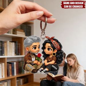 3D Effect Cute Couple A Rose For You - Personalized Keychain - Gift for Couple